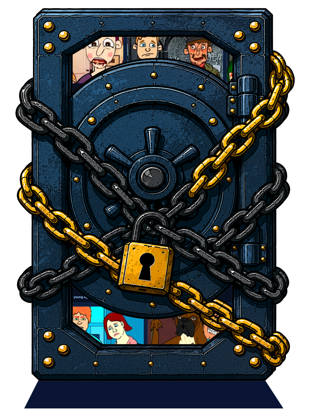 A chained and padlocked bank vault