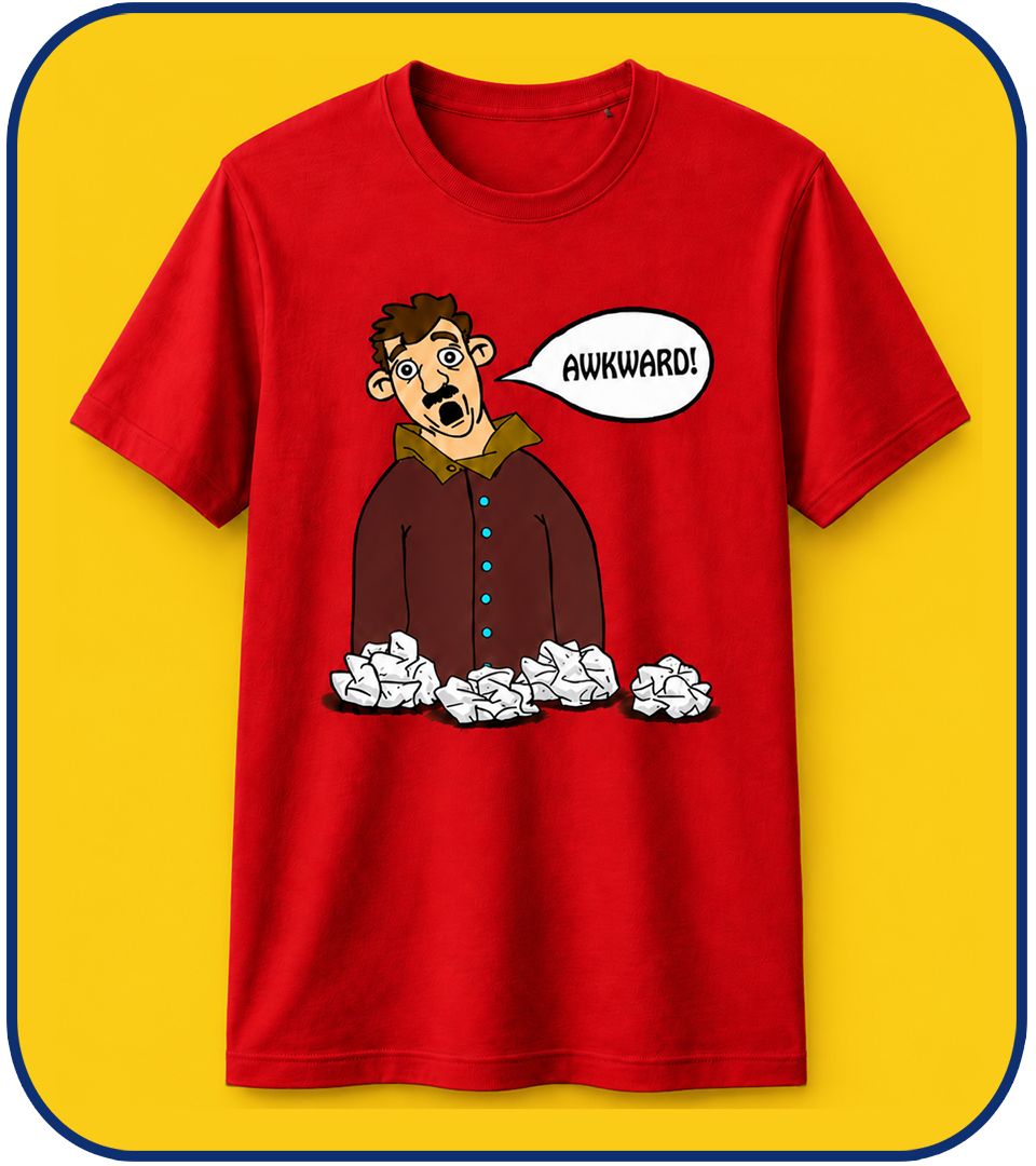 AWKWARD! red t-shirt — Junkyard Animations